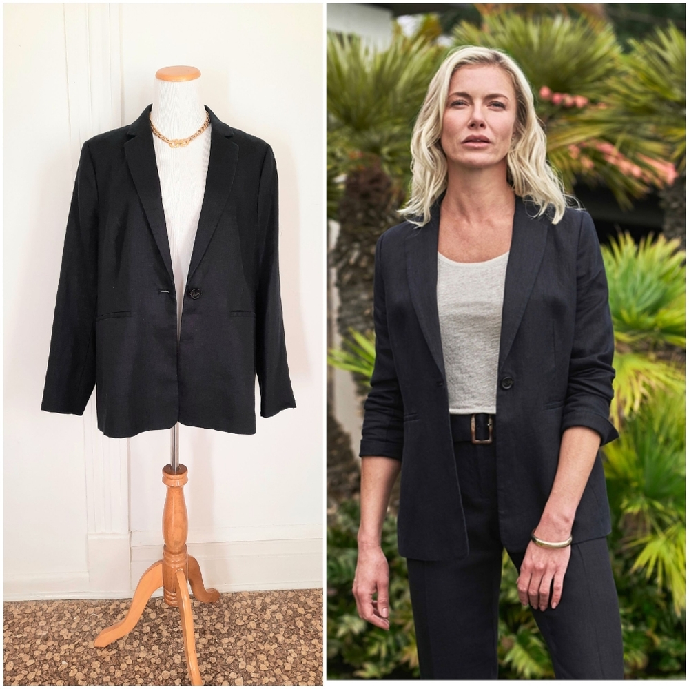 Pure Collection NWT Black Linen Longline Blazer, Size 14/16 XL